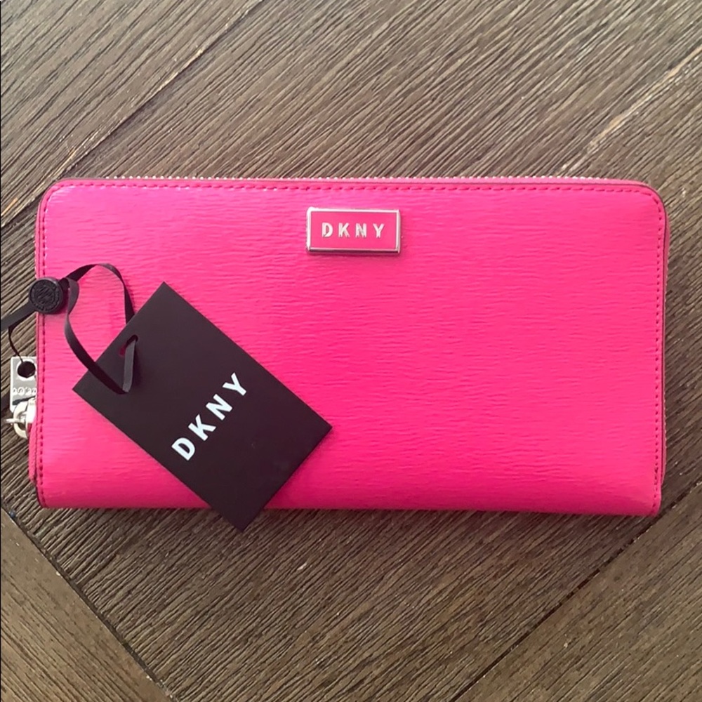 DKNY Large Wallet Zip Around Hot Pink